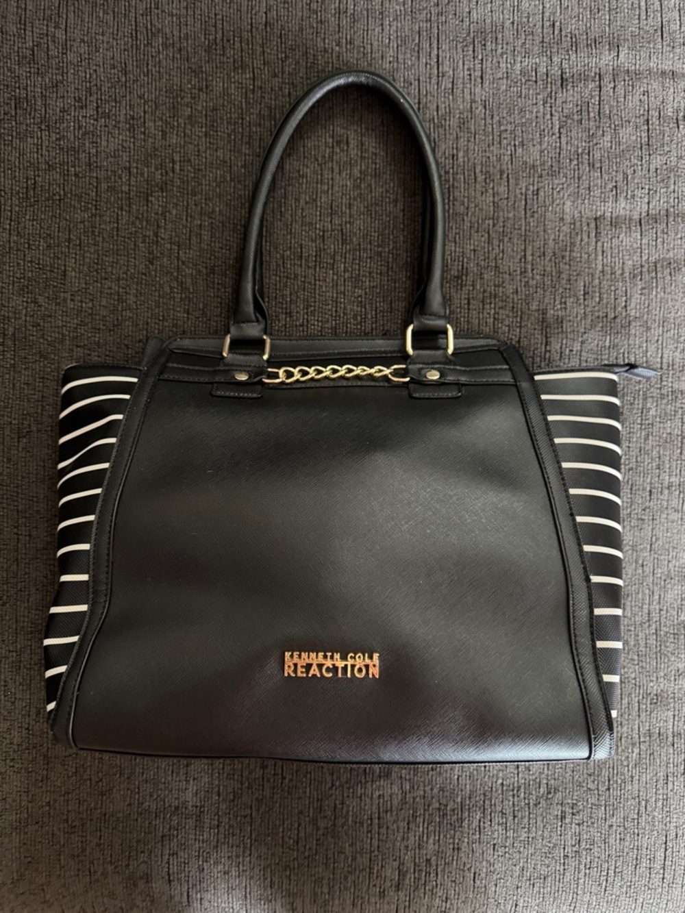 Kenneth Cole Reaction Striped Tote w/Gold Chain Accent